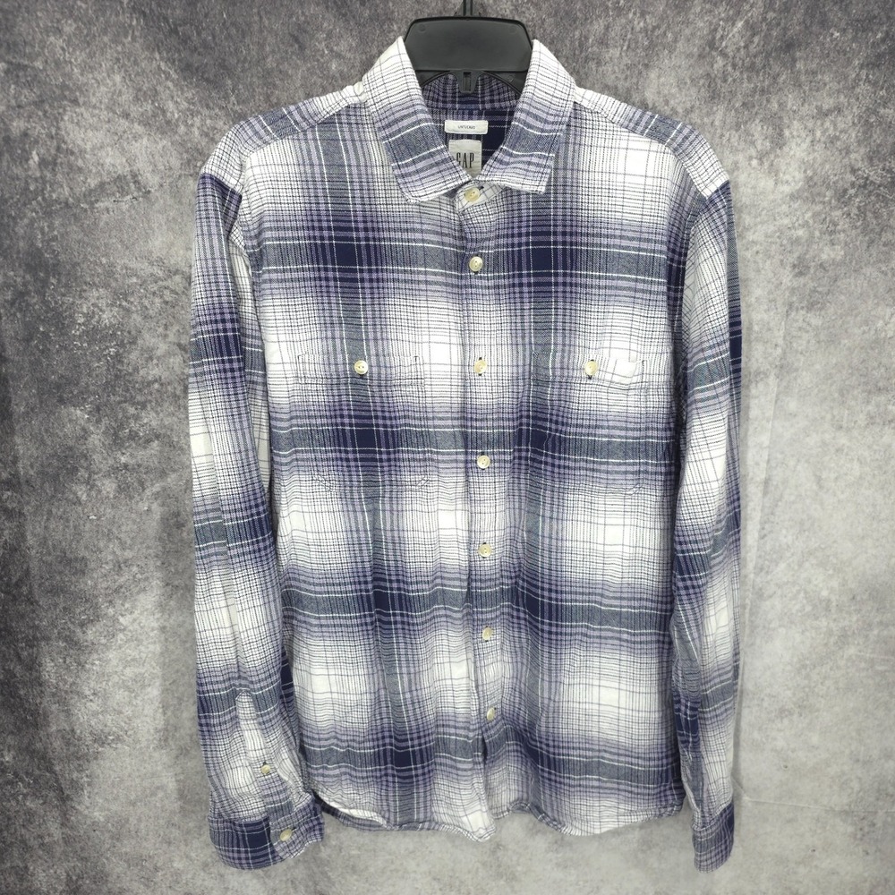 Gap Flannel Shirt Mens Large Button Up Plaid Untucked Fit Heavyweight Cotton